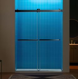 REFT-6080-MBL，Frameless Double Sliding Shower Door with Soft Close System, 57.5-60" Width × 80"Height with 3/8"(10mm) Clear Tempered Glass in Matte Bl