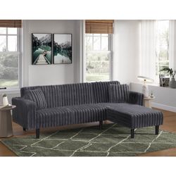 Dark Grey Corduroy Sectional w/USB