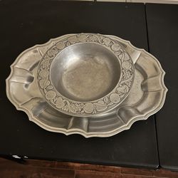 Antique Pewter Bowl And Tray