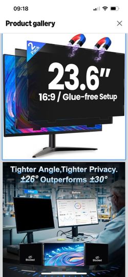 23.6" Monitor Privacy Screen Filter 2-Pack