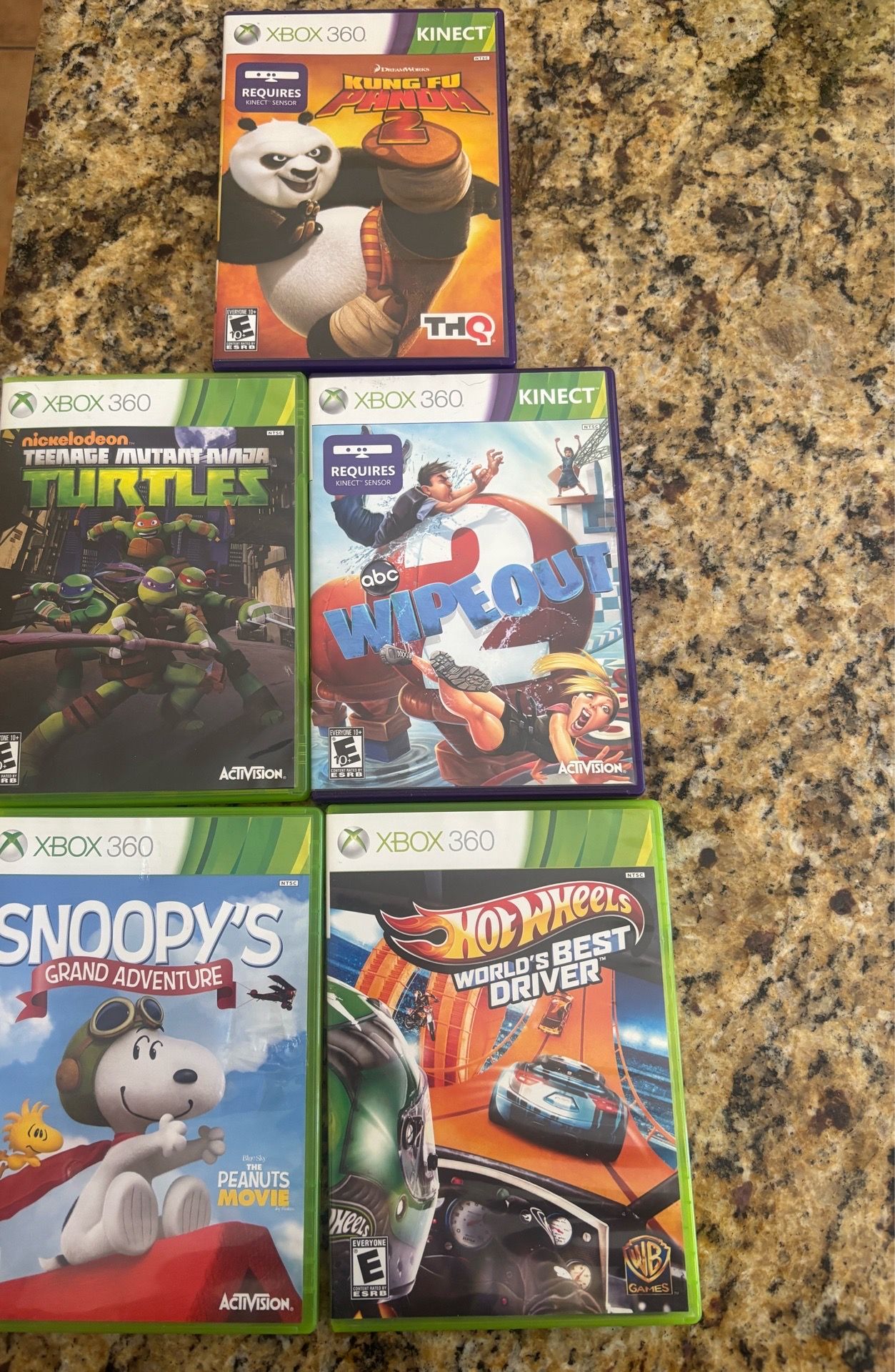 Xbox 360 Family Game Bundle — Snoopy, Hot Wheels, TMNT, Kinect Games — $45 OBO