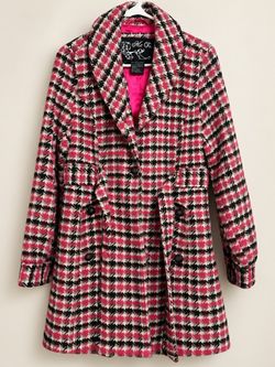 Me Jane Pink Houndstooth Double-Breasted Wool Coat