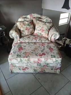 Floral Upholstered Armchair with Ottoman