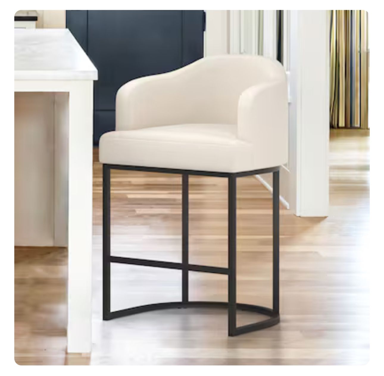 LUE BONA Beige 27-in H Counter height Upholstered Metal Bar Stool Back