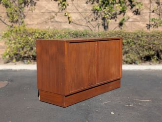 Vintage Mid Century Modern Teak Tambour Cabinet by Carlo Jensen for Poul Hundevad, c1960s