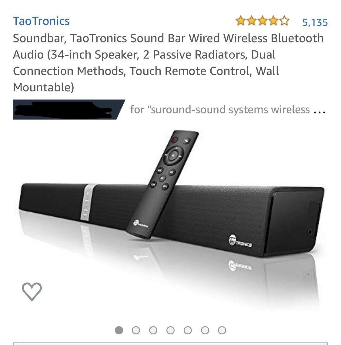 Soundbar , taotronic sound bar wireless Bluetooth audio 34 inch speaker, 2 passive radiators, dual connection methods, touch remote control, wall mou