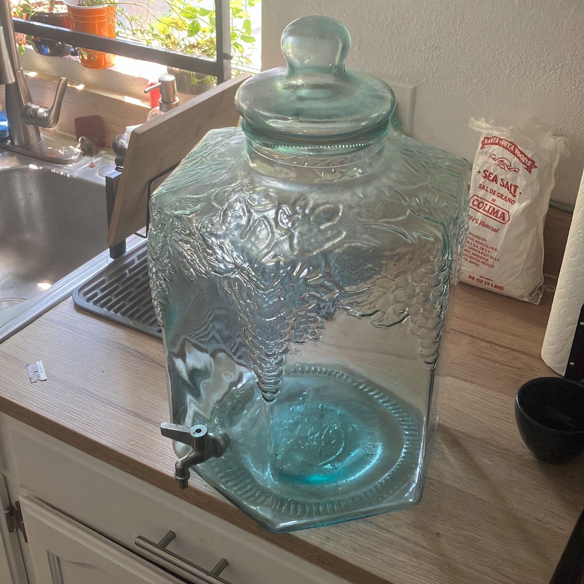 Vintage Rare 5 Gallon Aqua Green Glass Dispenser