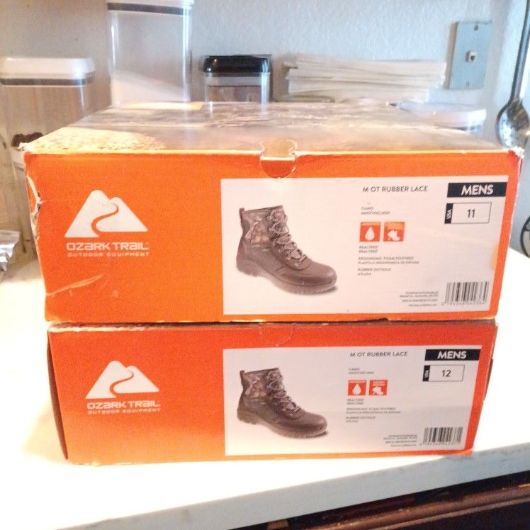 Ozark Trail Men's Size 11 & 12 Waterproof Mid Hunting Rubber Lace Boots Black