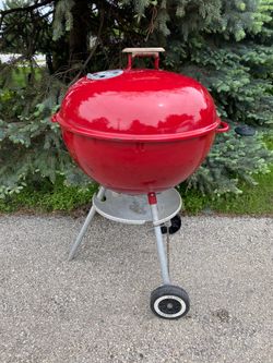 Vintage 22” Weber Enamel Coat Glossy Red Kettle Barbecue Grill