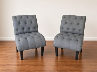 Pair of Gray Tufted Slipper Chairs – Rolled Back, Like New – Liberty Lake