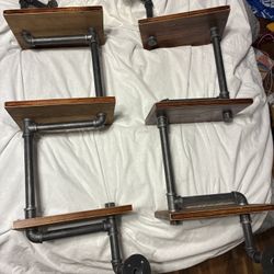 Industrial Pipe Wall Shelves Set of 2 Wood & Steel Floating Shelves Modern Decor