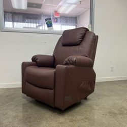 Brown Faux Leather Lifting Chair With Recline Massage Vibration & Heat Model 7040