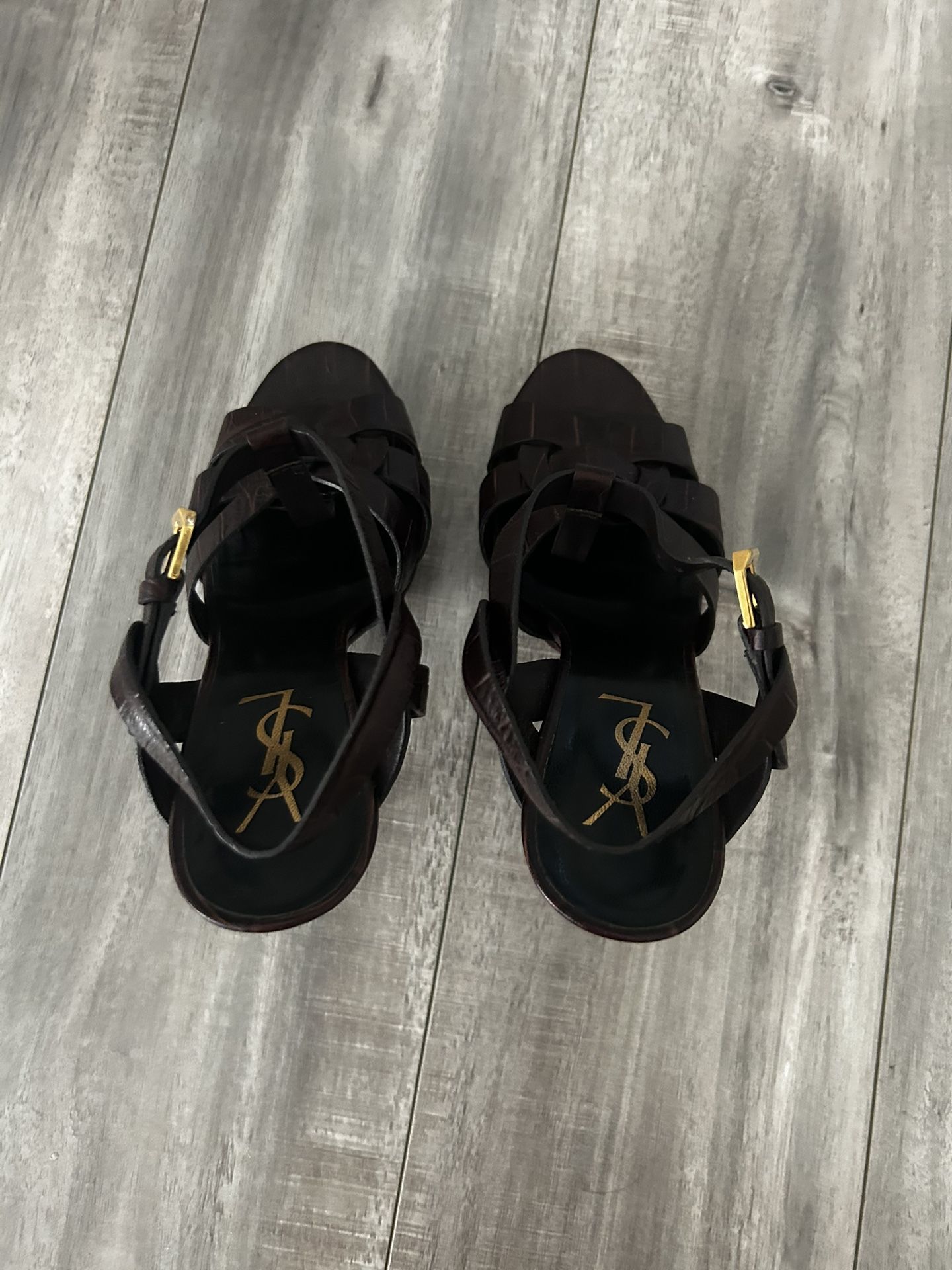 YSL Tribute Platform Sandals in Patent Leather
