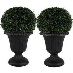 Outdoor Planter 2-Pack - 16x18-Inch Urn Planters - Plastic Plant Pots