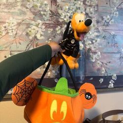 Disney Pluto And Mickey Pumpkin Candy Basket