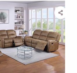 Brown Fabric Reclining Sofa and Loveseat Set