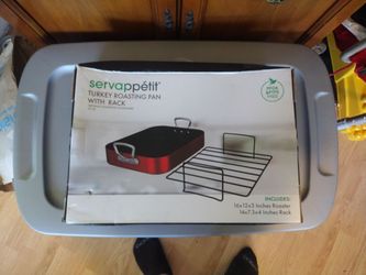 Servappétit® 20 lb Turkey Roasting Pan with Rack – Metallic Red