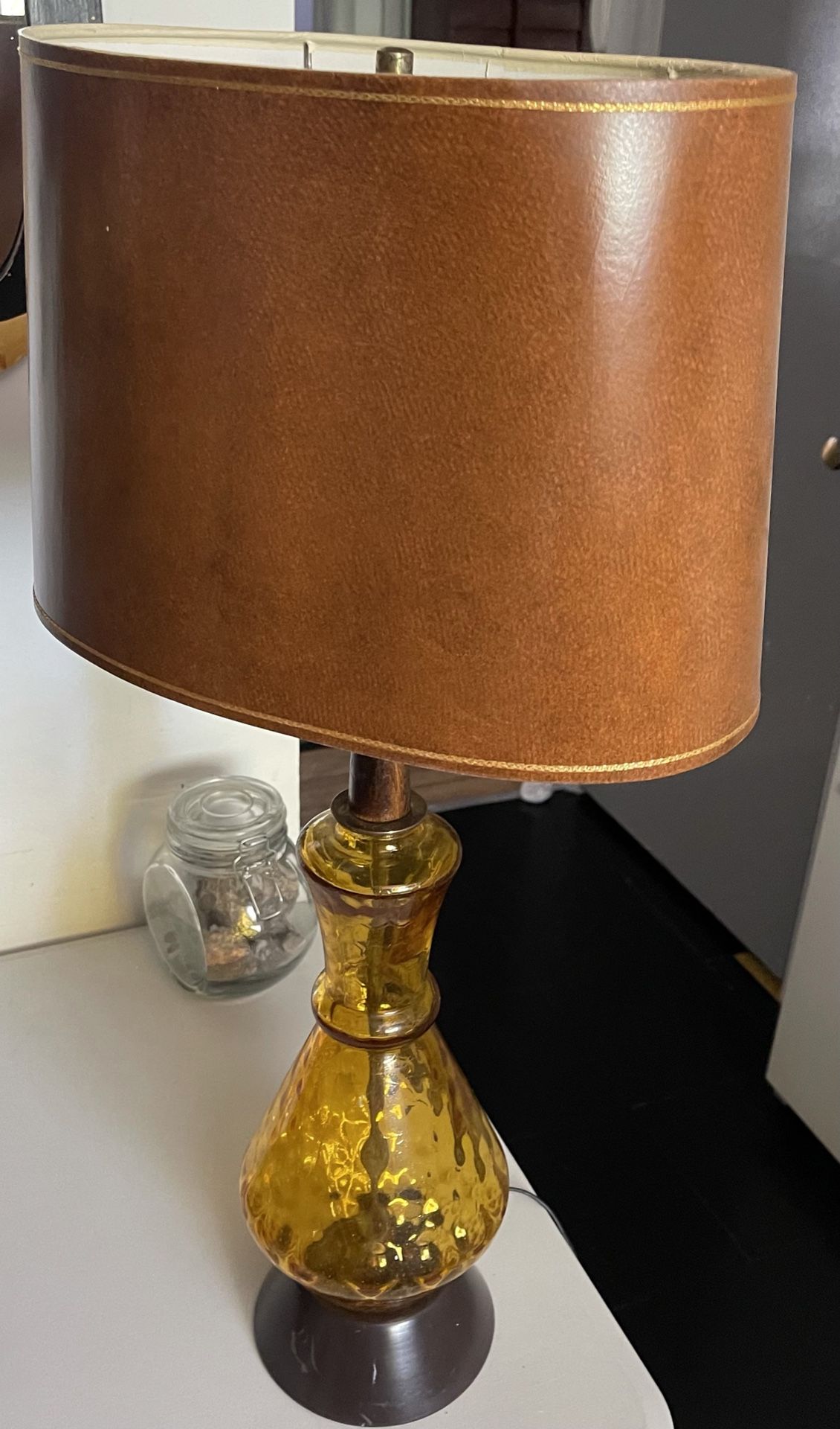Vintage Mid Century Amber Glass Handmade Table Lamp