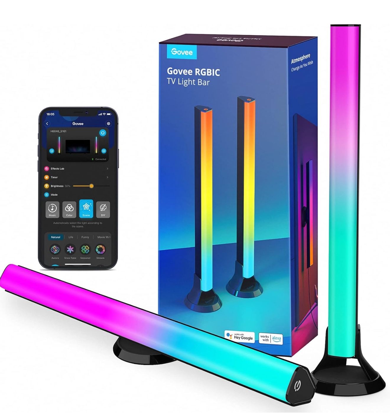 Govee RGBIC Light Bars, 15 Inches WiFi TV Backlight Suitable for 45-70 inch TVs, Smart Light Bars with Multiple Placement Options, Work with Alexa and
