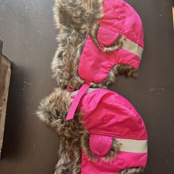 Two Pink Snow Hat- One size Girls