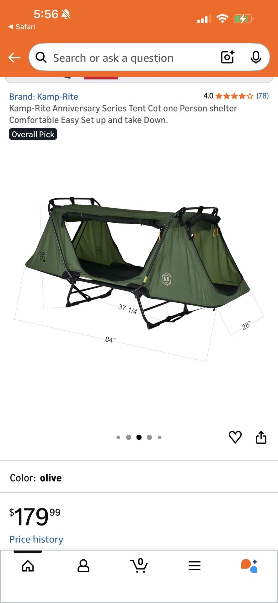 Kamp-Rite Tent Cot one Person shelter (tan)
