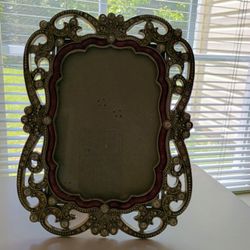 Sheffield Home Antique Silver Picture Frame With Maroon Trim And White Stones