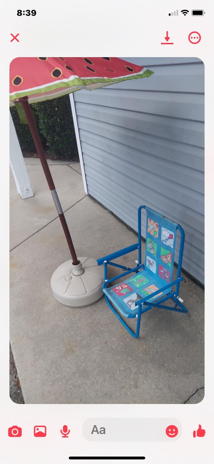 Kids Umbrella With  Base And Kids Beach Chair All $20