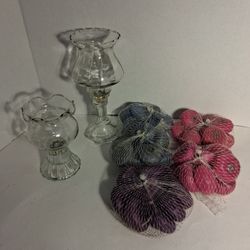 VINTAGE 2 clear glass votive candle holders with 50 small candles ALL for $20 FIRM