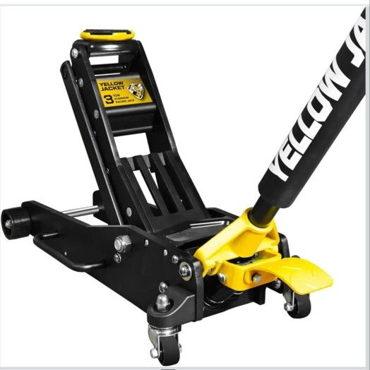 YELLOW JACKET Floor Jack 3 Ton Full Aluminum Ultra Lightweight Low Profile Hydraulic Racing Car Jack with Dual Pumps Quick Lift and Foot Pedal for Aut