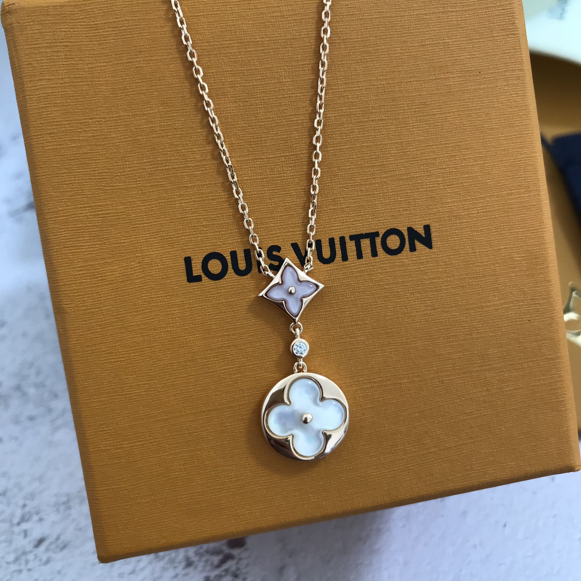 Vintage Louis Vuitton Diamond And Mother Of Pearl 'blossom Lariat' Necklace