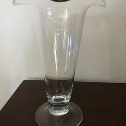 Vintage Hand Blown Glass Trumpet Vase w/ Weighted Bottom Scalloped Top