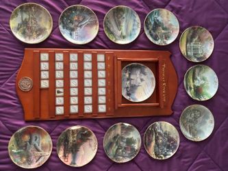 THOMAS KINKADE Perpetual Wooden Calendar with Holiday Tiles and Monthy Bradford Exchange Plate Series