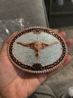 New Western Longhorn Belt Buckle – Rose Gold & Silver Finish