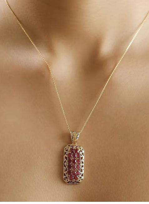 Genuine Mozambique Ruby Necklace - new! in Rhodium and 18K Vermeil Yellow Gold Over