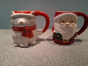 Christmas Cat Mug & Santa Mug set of 2