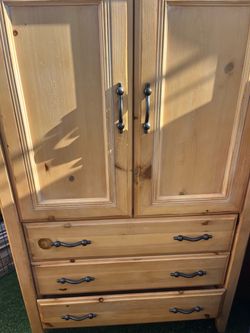 Pine Wood Armoire with Drawers