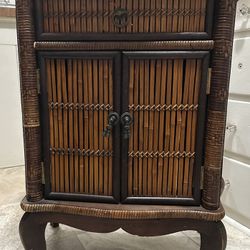 Vintage Wicker Cabinet Side Table
