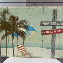 “Tiki Bar, Beach” Hanging Coastal Art Plaque 