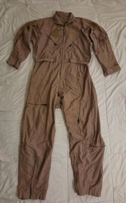 1990's U.S. military-style CWU-27/P flight suit, Nomex flight suit coveralls. Mens 46R, Tan