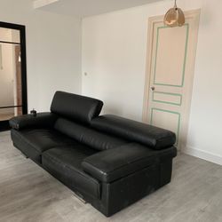 Roche Bobois 3-Seat Black Leather Sofa 