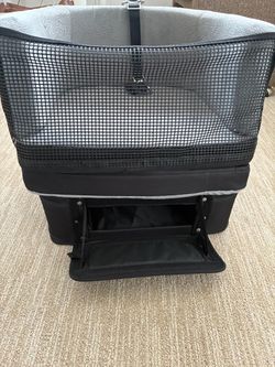 small dog supplies: car seat, carriers, steps, bed, clothes