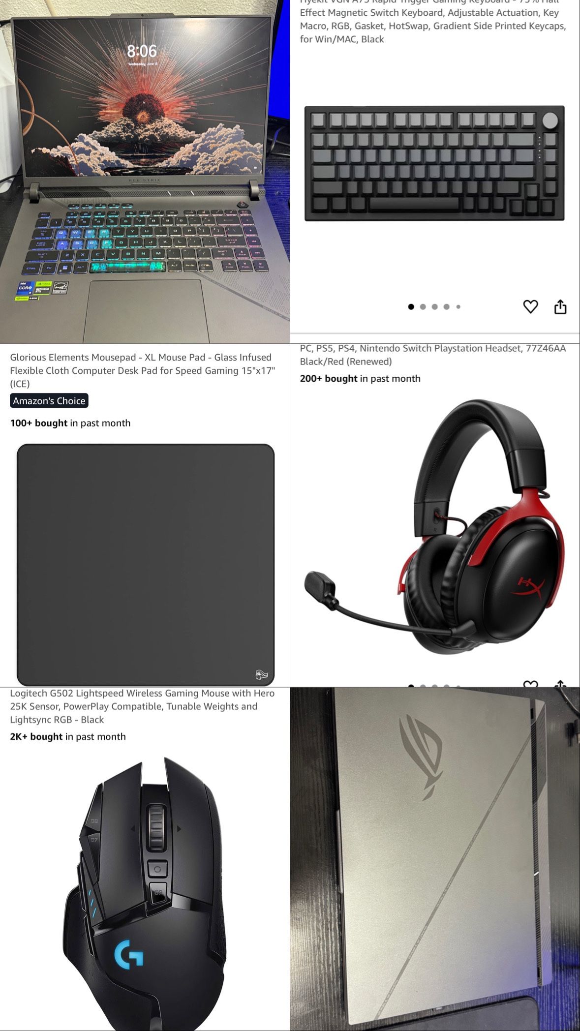 Full step ASUS ROG Strix G16 And Headphones And mouse And mouse pad And Magnetic keyboard