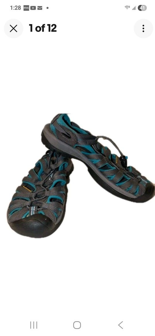 Keen Whisper Sandals Womens 7 Gray Teal Waterproof Hiking Water Shoes Sport 