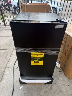 EUHOMY Black Mini Fridge with Top Freezer