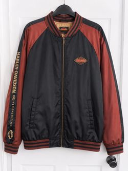 Harley-Davidson Black & Rust Satin Varsity Bomber Jacket