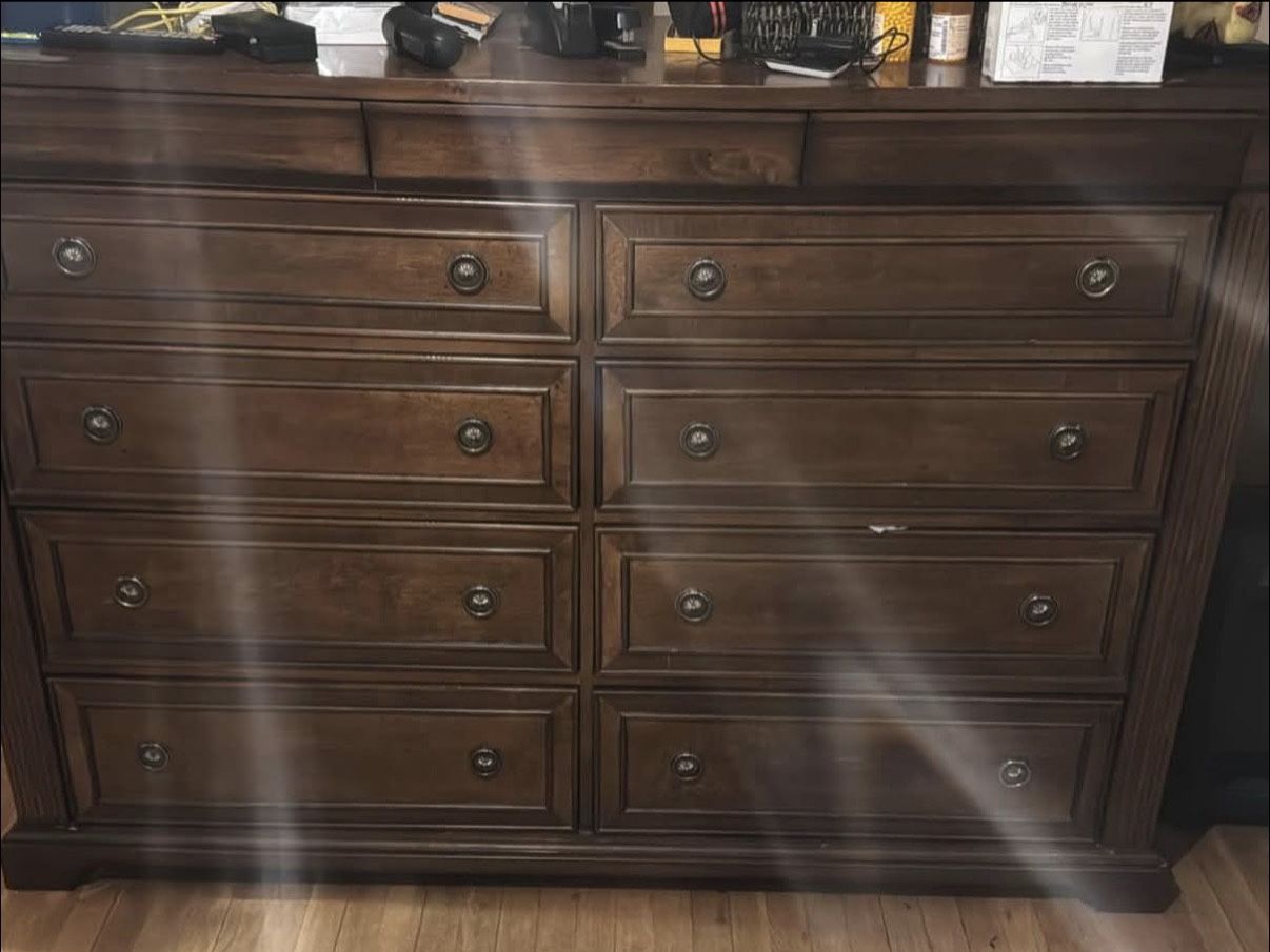 Maple Wood Dresser + Matching End Table – Dark Walnut Finish