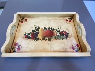 Hand Painted Wood Serving Tray Fruit Painted