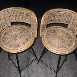 Boho Rattan Bar Stools – Set of 2 (Metal Legs)