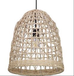 Progress Lighting Jocassee 1-Light Matte Black Pendant With Rattan Shade