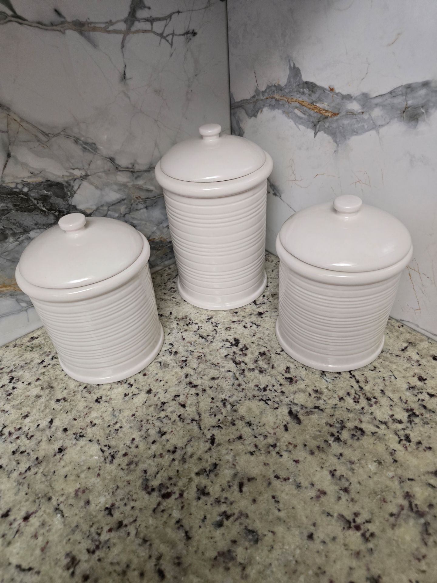 Set of 3 Large White Ceramic Canisters - Brand New
